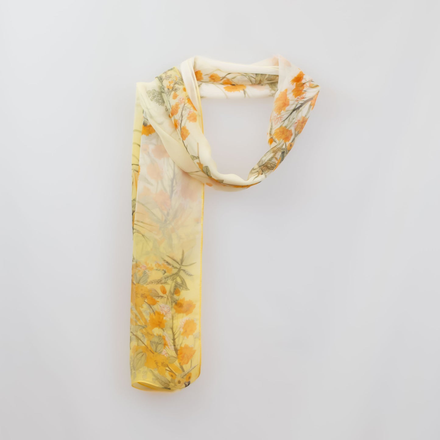 Eșarfă fină cu efect de mătase, imprimeu delicate wild flowers, 160 x 50 cm - Galben