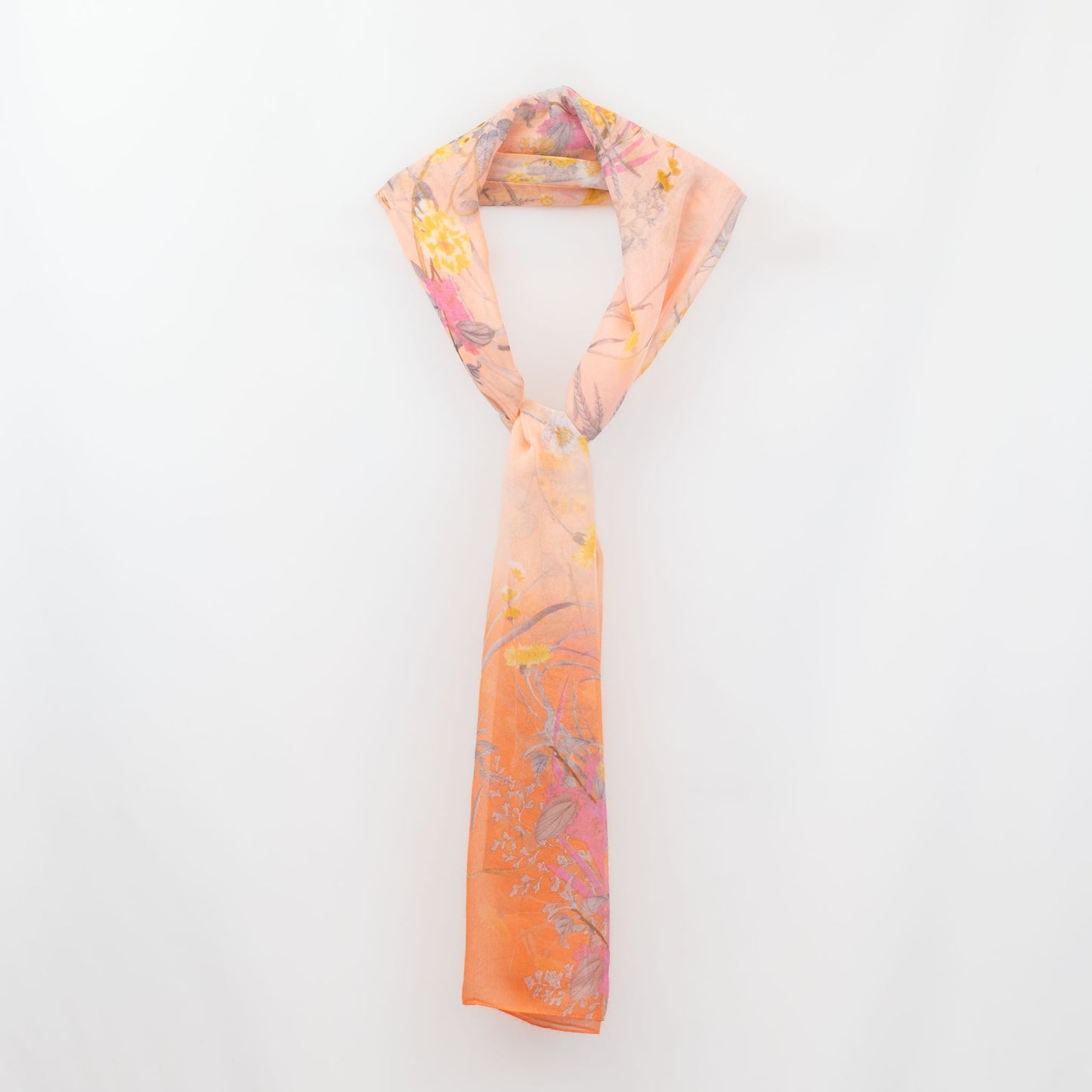 Eșarfă fină cu efect de mătase, imprimeu delicate wild flowers, 160 x 50 cm - Peach