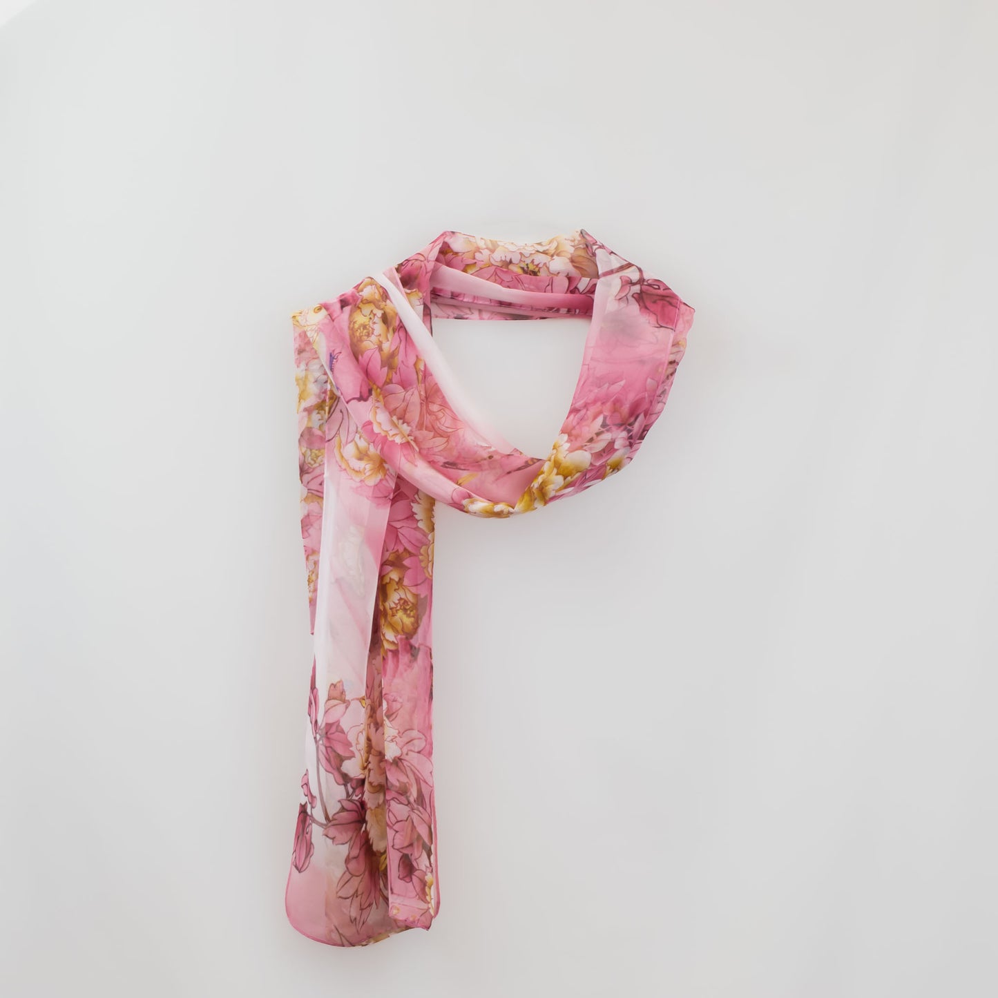 Eșarfă fină cu efect de mătase, imprimeu flori galbene, 155 x 50 cm - Magenta