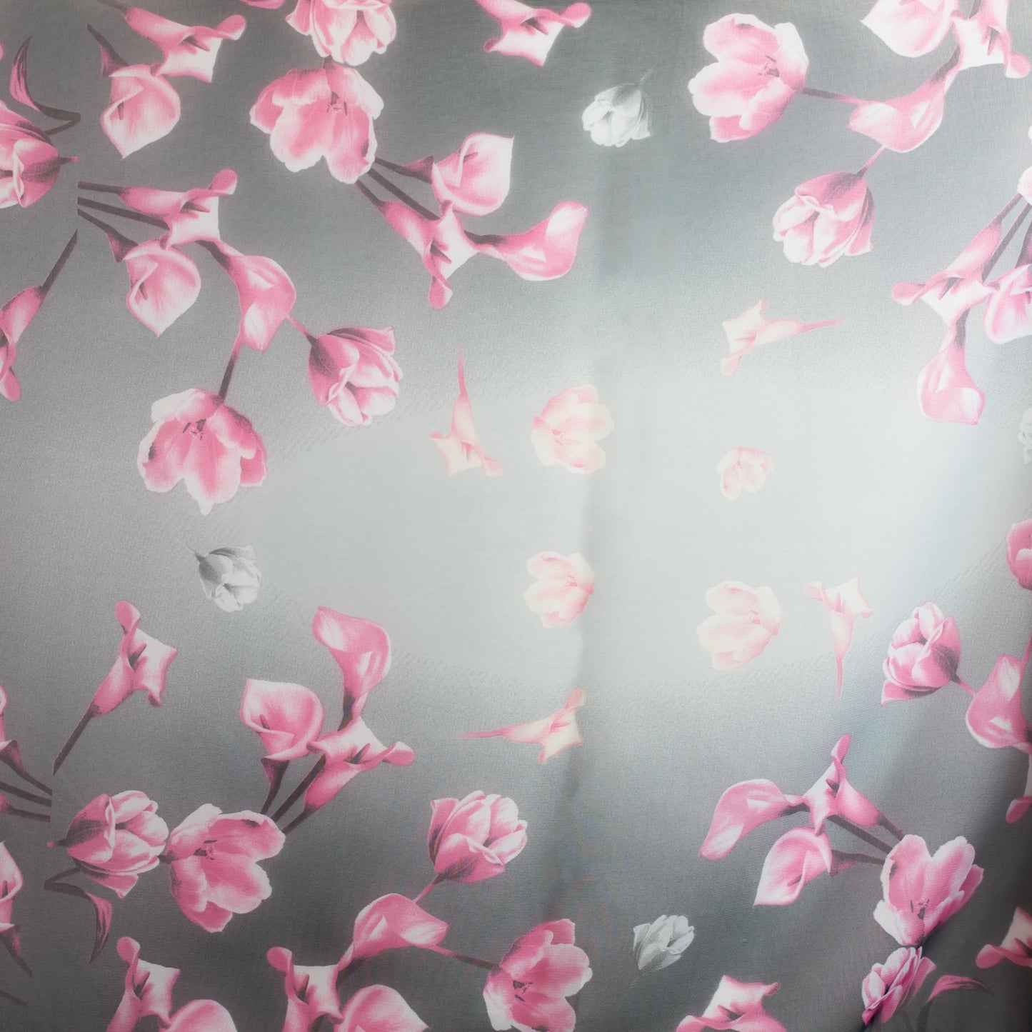 Eșarfă fină cu efect de mătase, imprimeu flori roz, 150 x 50 cm