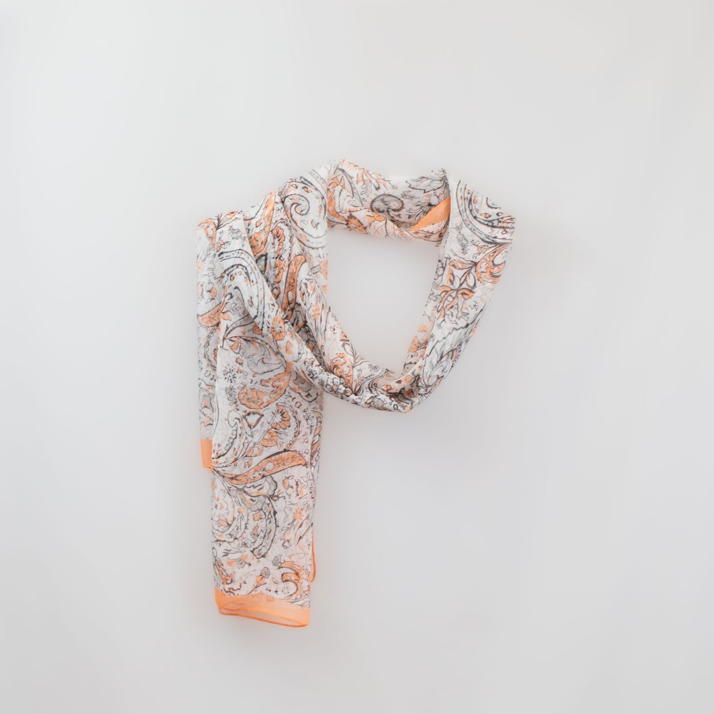 Eșarfă fină cu efect de mătase, imprimeu paisley garden, 160 x 50 cm - Peach
