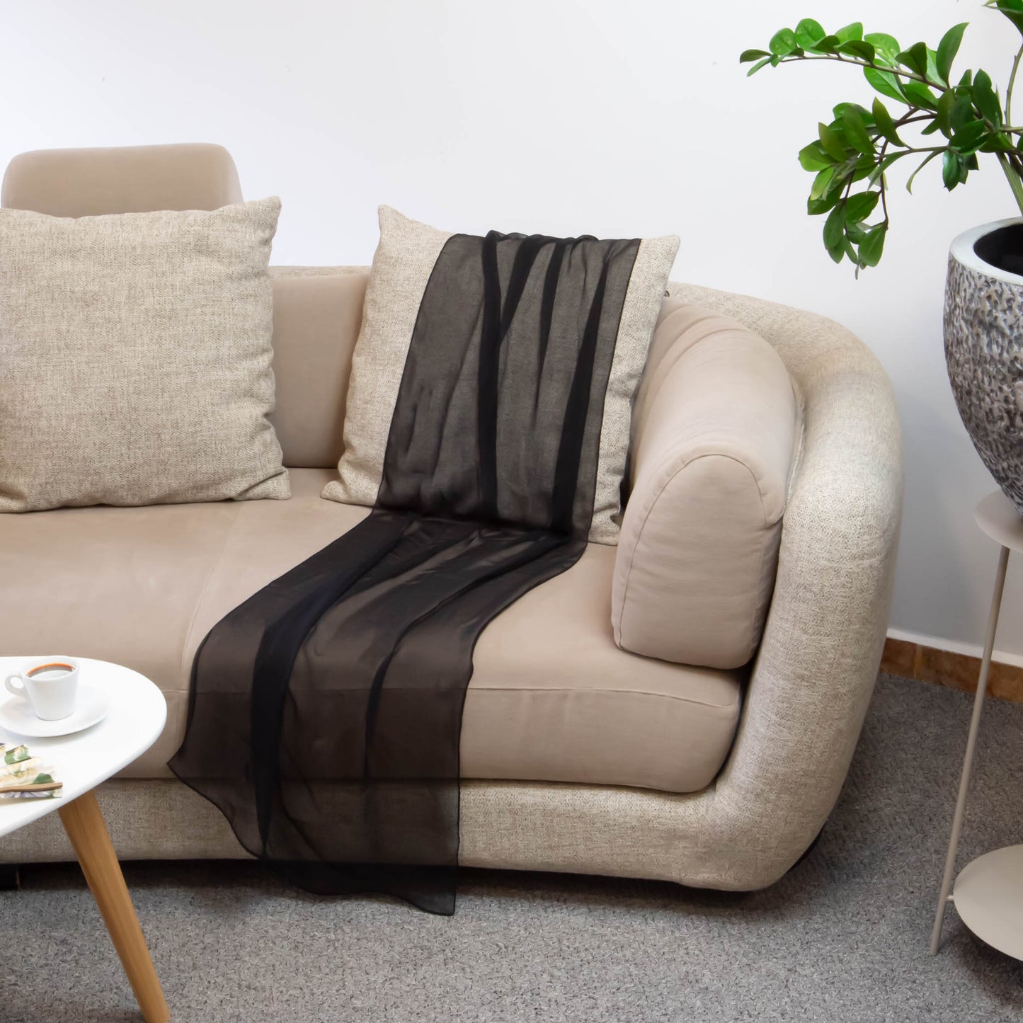 Eșarfă fină cu efect de mătase uni, 155 x 55 cm - Negru