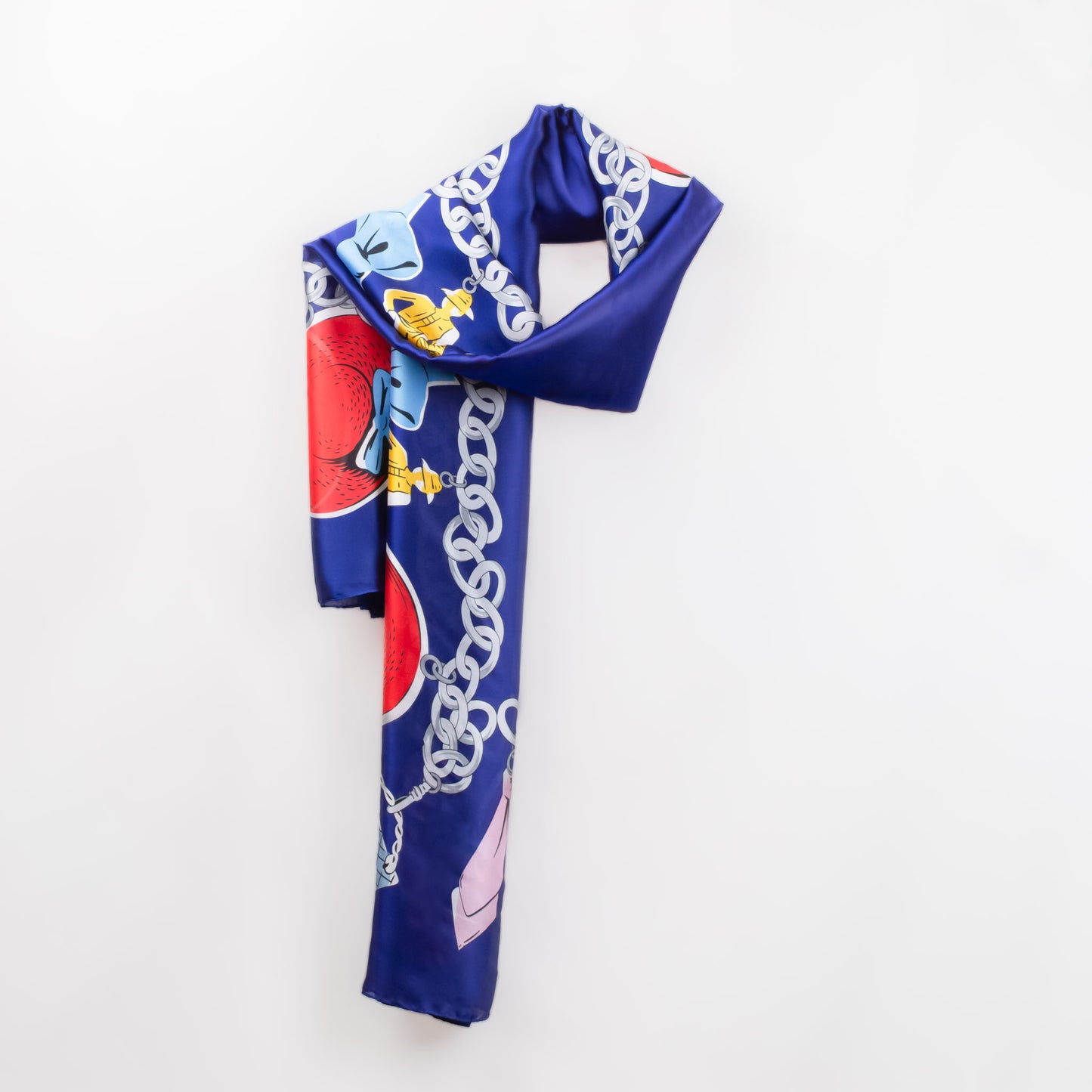 Eșarfă fină și deosebită cu efect mătase, imprimeu cu accesorii fashion, 180 x 90 cm - Albastru Indigo