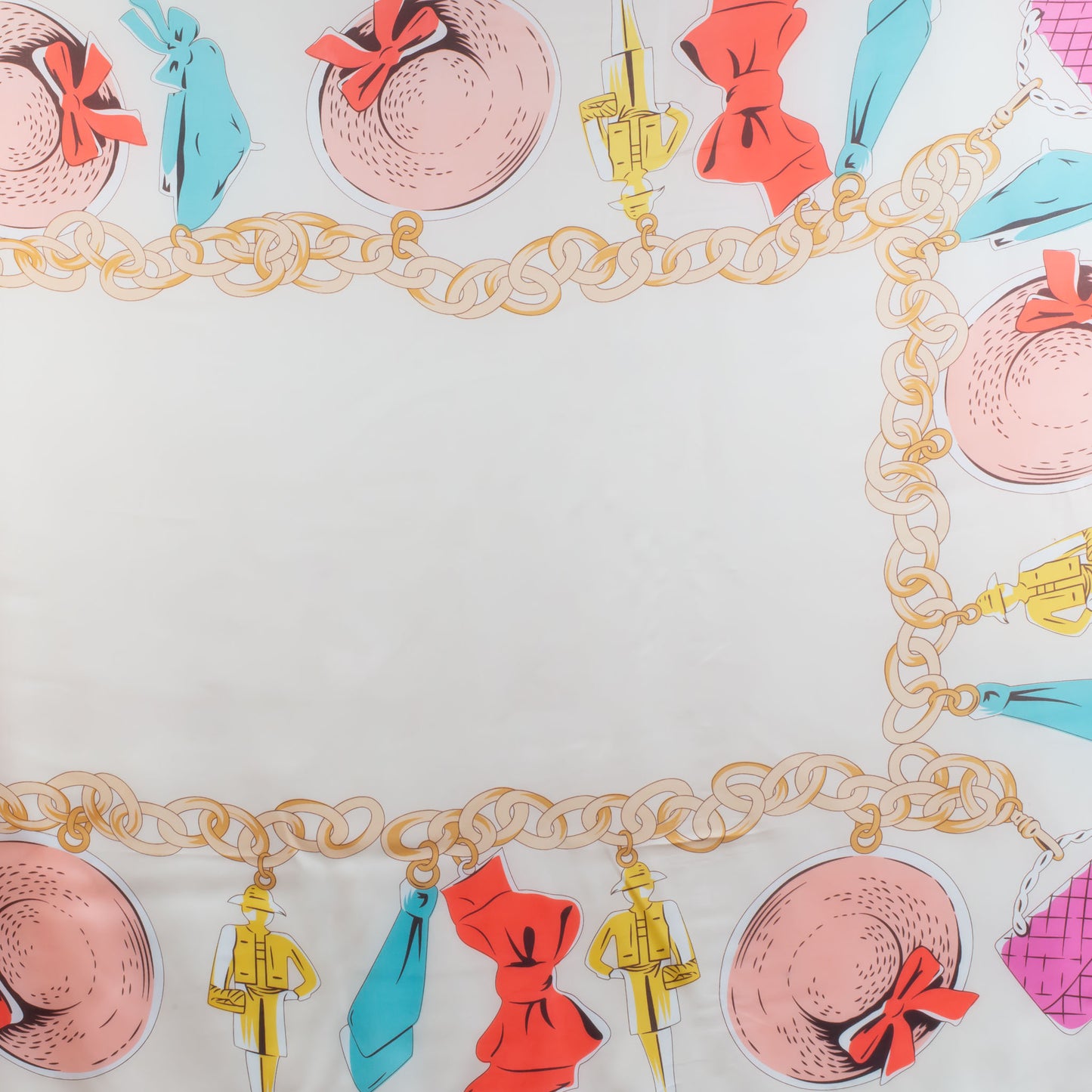 Eșarfă fină și deosebită cu efect mătase, imprimeu cu accesorii fashion, 180 x 90 cm - Peach