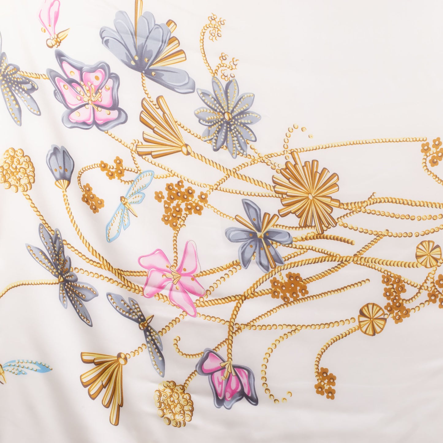 Eșarfă fină și deosebită cu efect mătase, imprimeu floral în culori calde, 180 x 90 cm - Crem