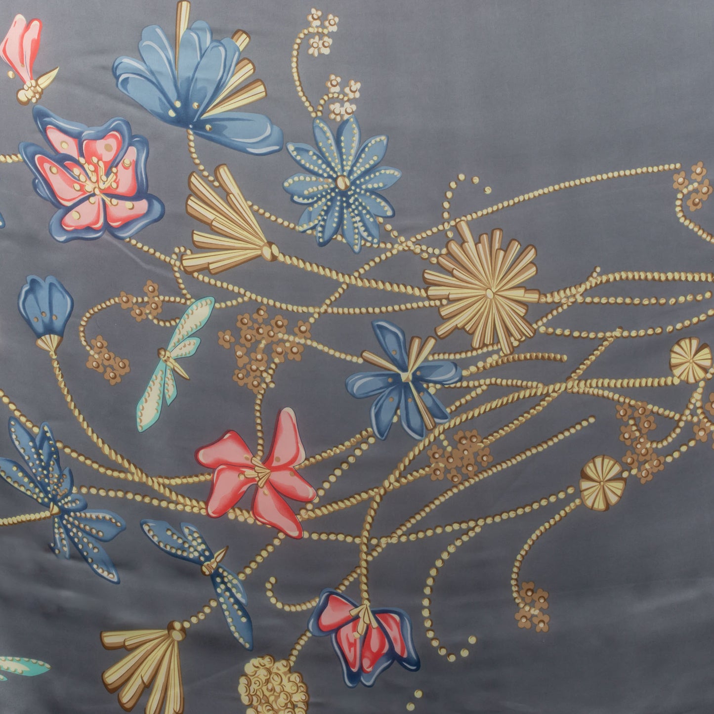 Eșarfă fină și deosebită cu efect mătase, imprimeu floral în culori calde, 180 x 90 cm - Gri