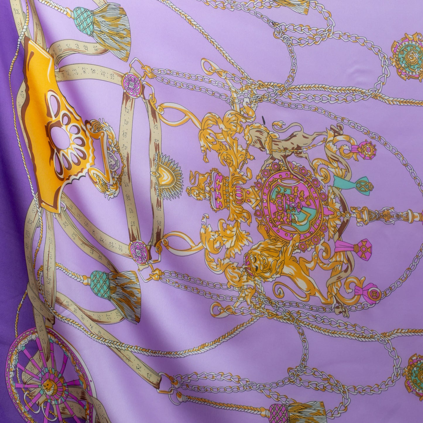 Eșarfă fină și deosebită cu efect mătase, imprimeu royal deluxe, 185 x 90 cm - Mov