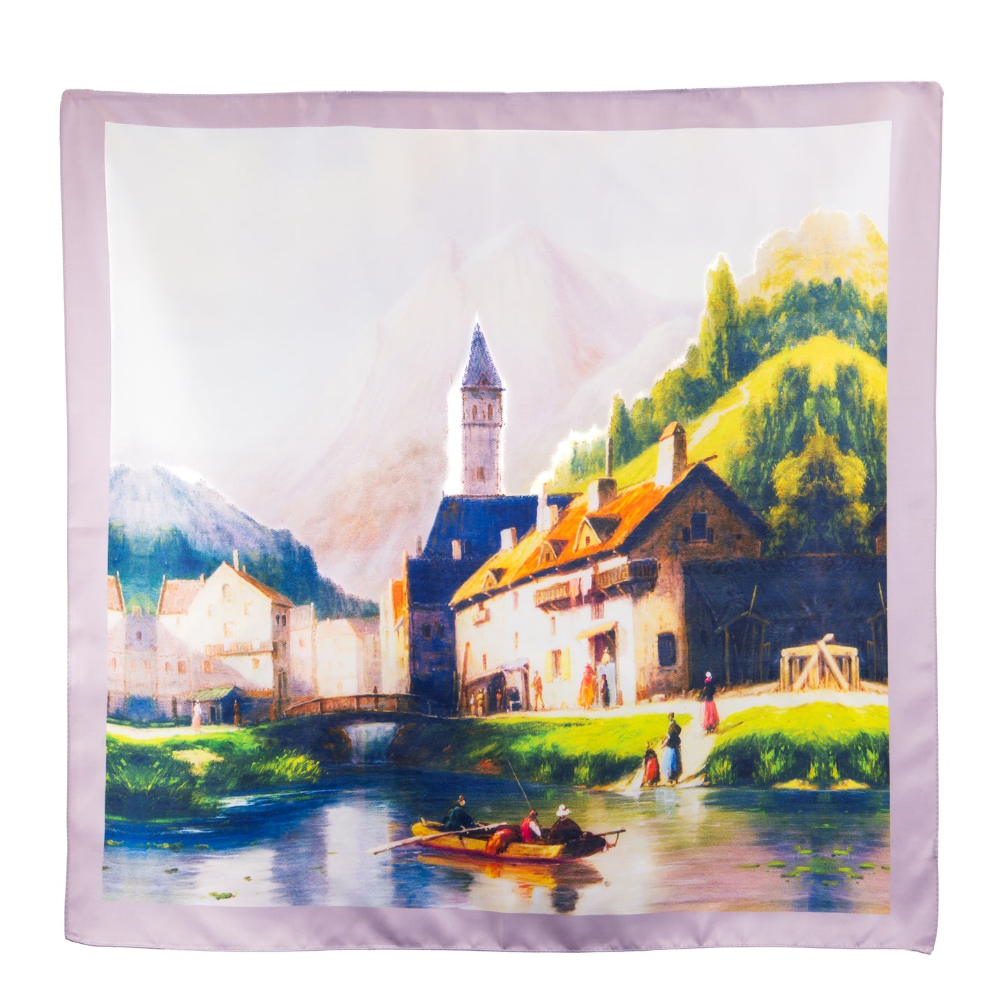 Eșarfă fină și deosebită cu efect mătase, liniștea satului, 68 x 68 cm - Roz, Maro