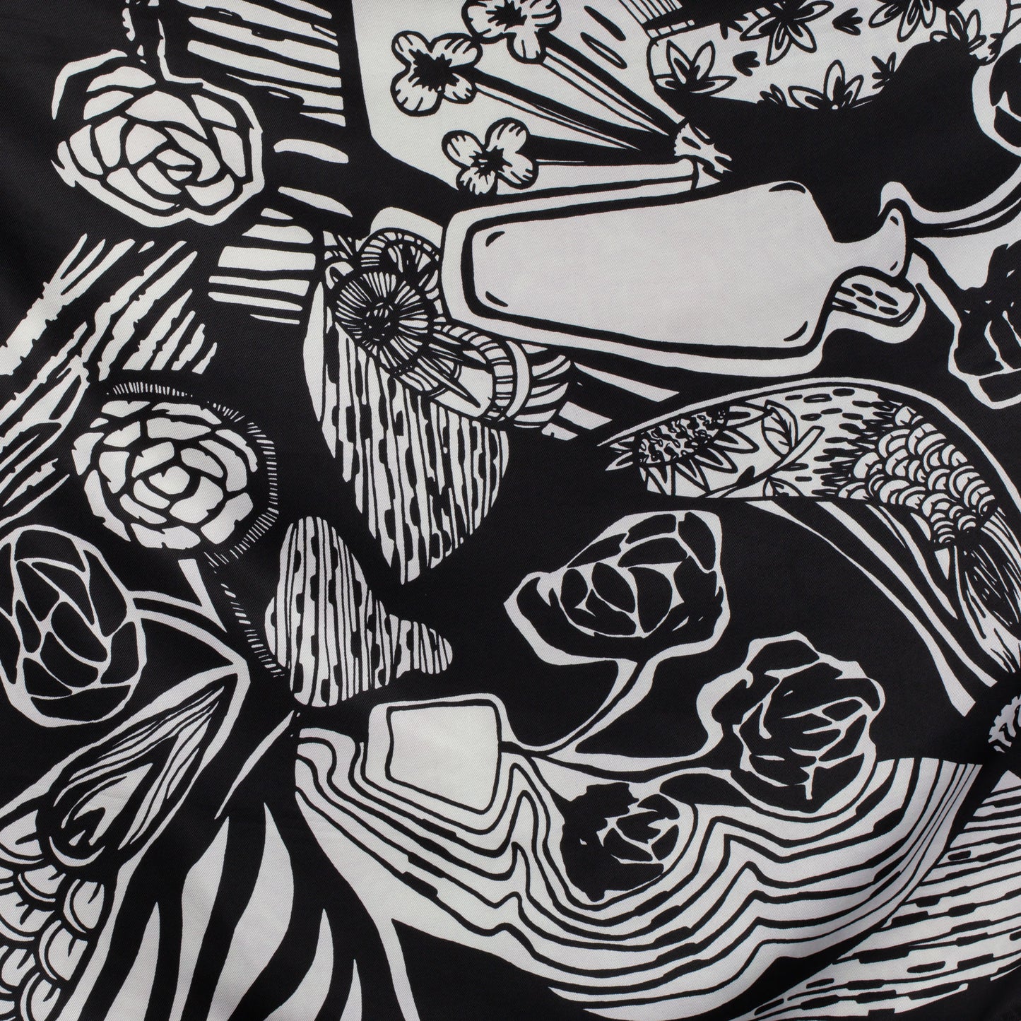 Eșarfă premium cu imprimeu black & white flowers, 180 x 85 cm