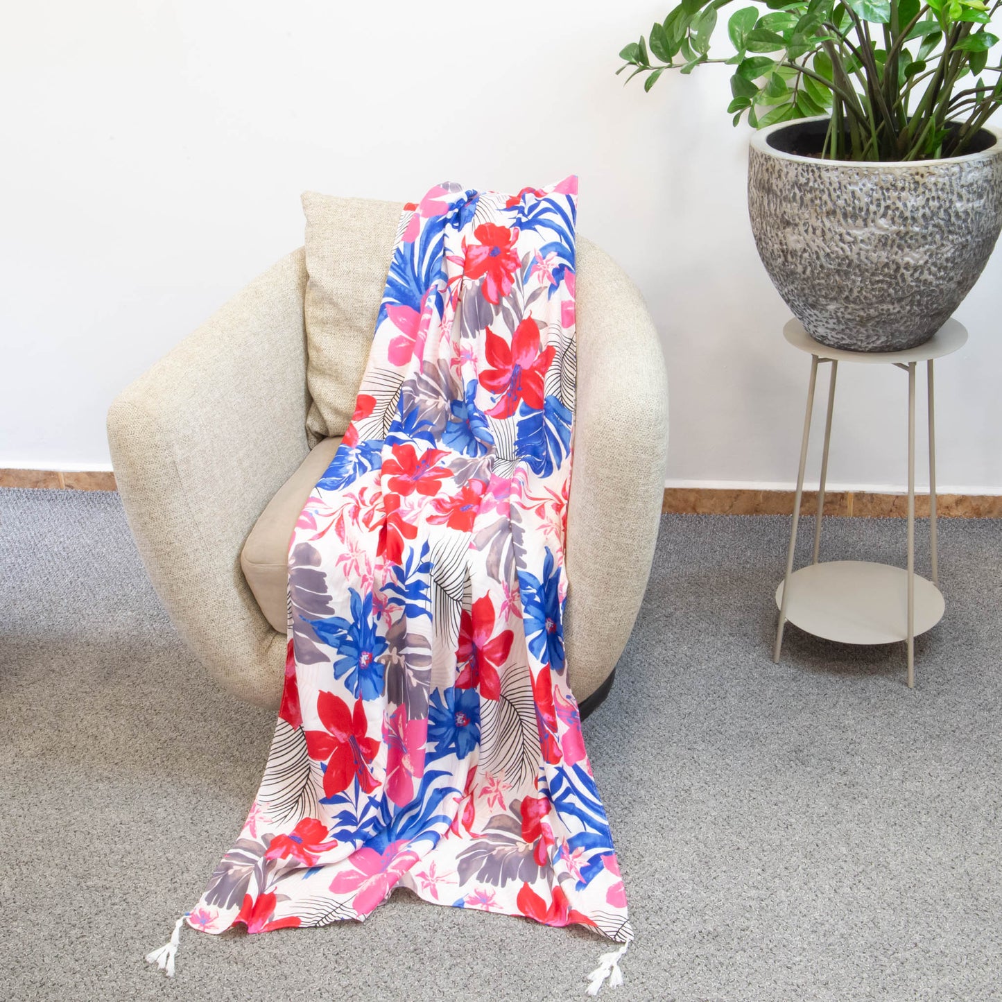 Eșarfă premium cu imprimeu floral vivid garden, 180 x 85 cm