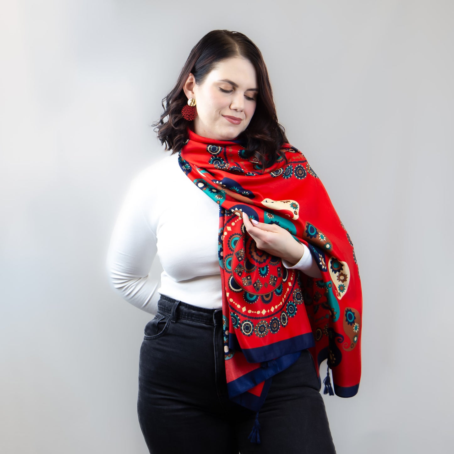 Eșarfă premium cu imprimeu kaza orient, 180 x 85 cm