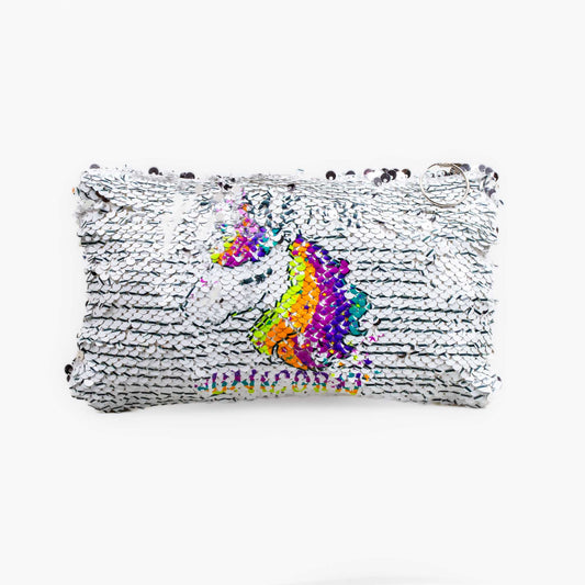 Geantă cosmetice unicorn dream cu paete în două culori - Alb, Argintiu