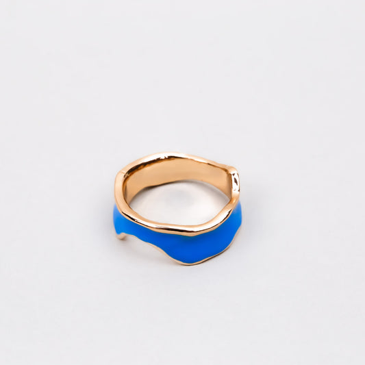 Inel auriu cu formă abstractă și accent color - Albastru