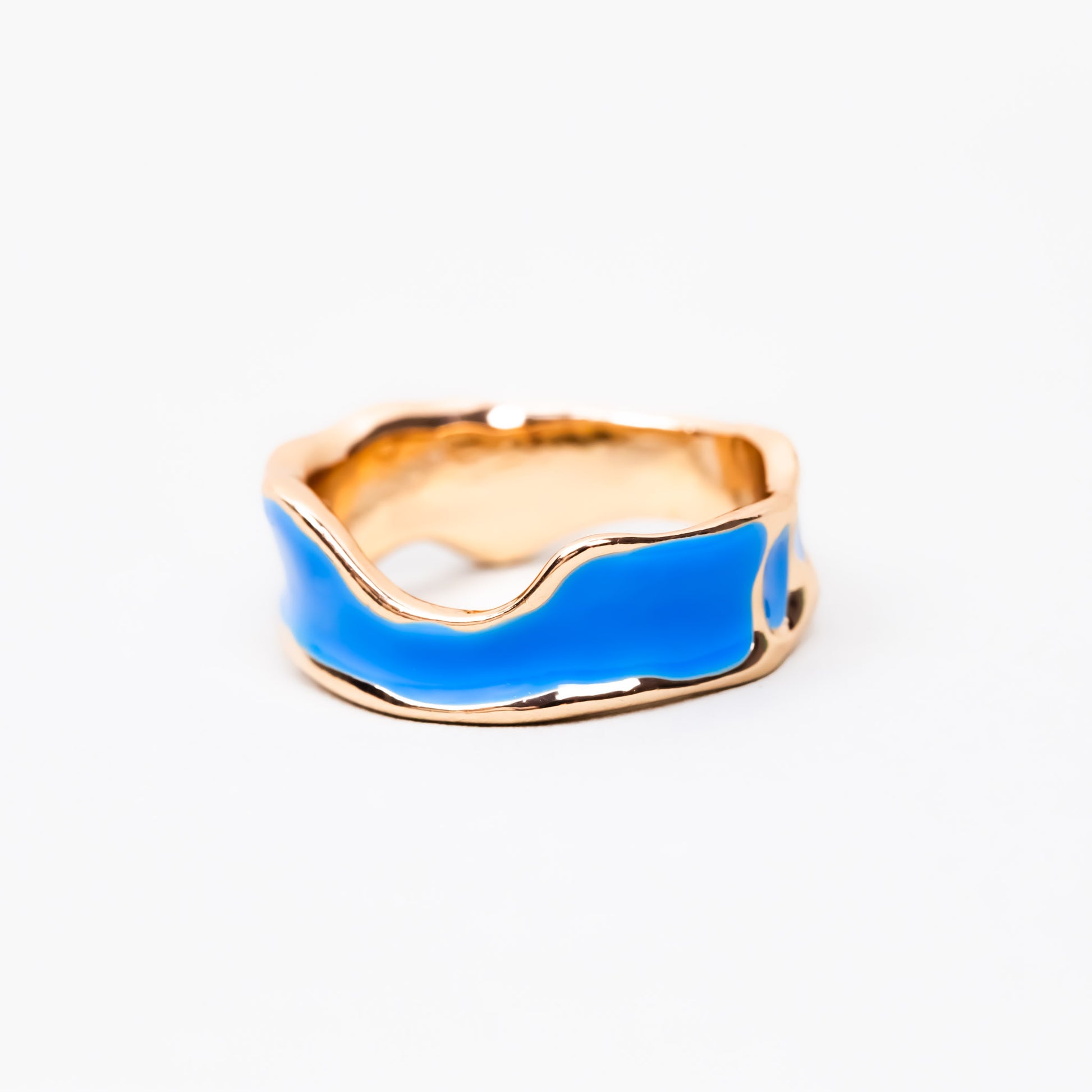 Inel auriu cu formă abstractă și accent color - Albastru