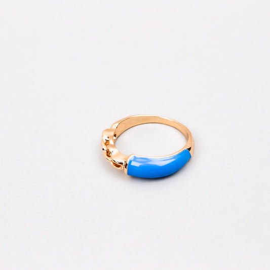 Inel auriu cu formă de zale și accent color - Albastru