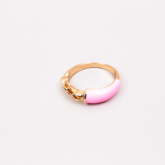 Inel auriu cu formă de zale și accent color - Roz