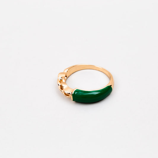 Inel auriu cu formă de zale și accent color - Verde
