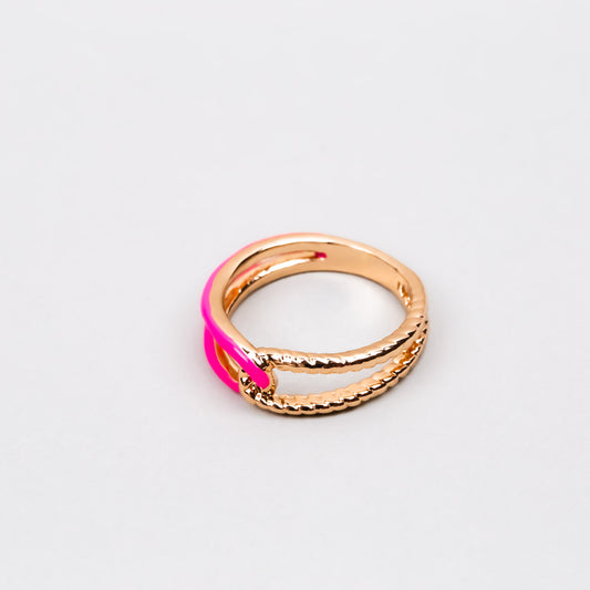 Inel auriu cu nod și accent color - Roz Neon
