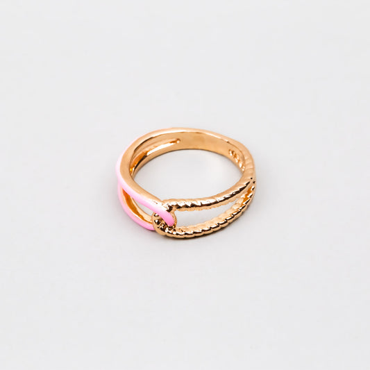 Inel auriu cu nod și accent color - Roz