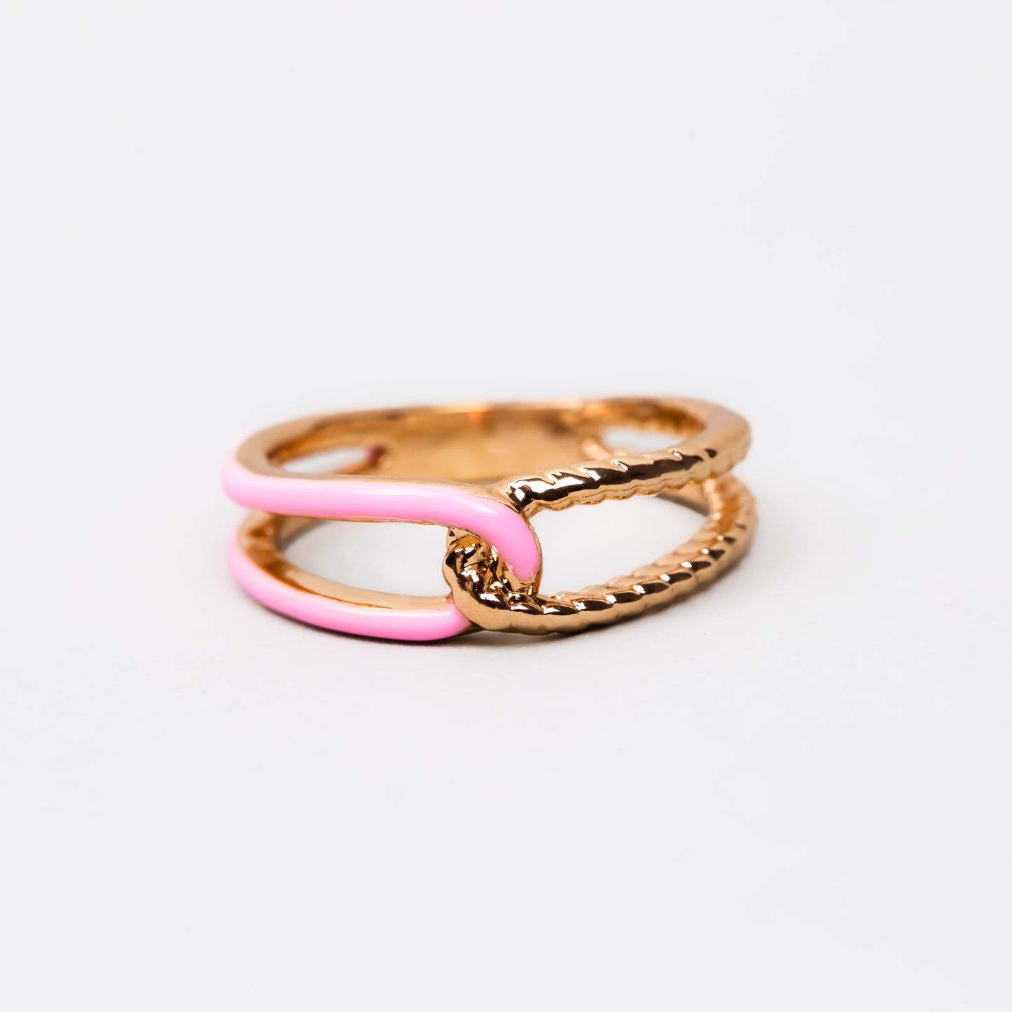 Inel auriu cu nod și accent color - Roz