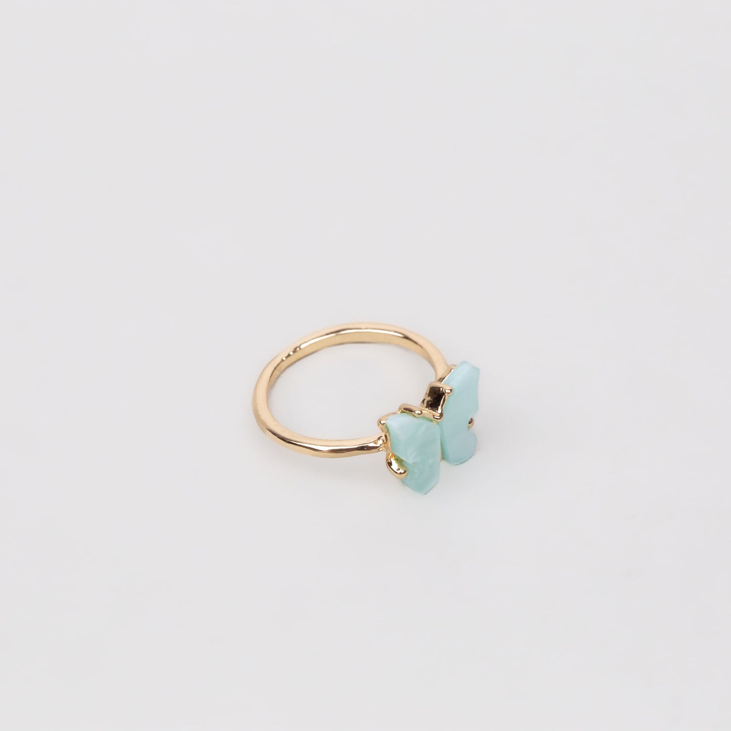 Inel auriu cu pietre sidefate în formă de fluture - Albastru