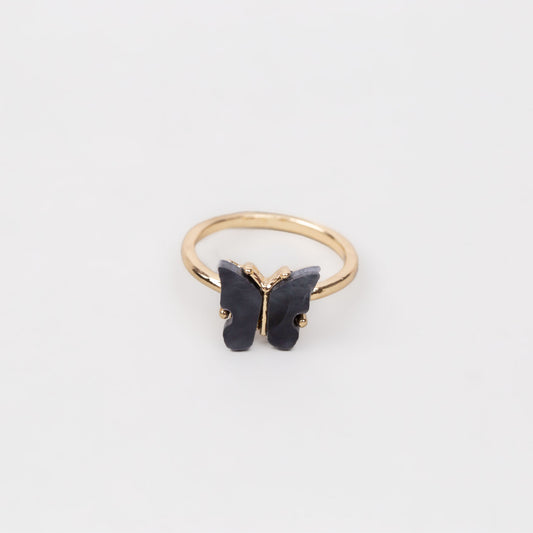 Inel auriu cu pietre sidefate în formă de fluture - Negru