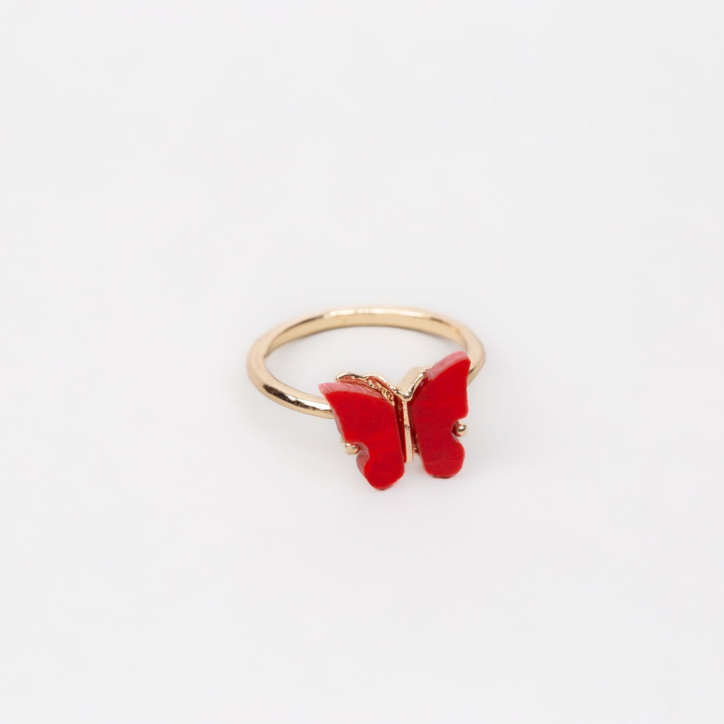 Inel auriu cu pietre sidefate în formă de fluture - Roșu