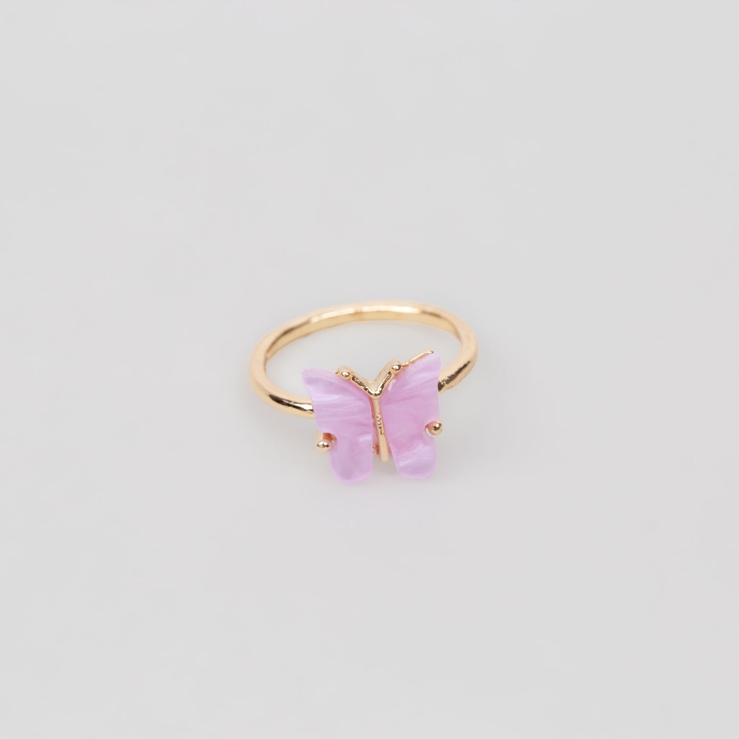 Inel auriu cu pietre sidefate în formă de fluture - Roz