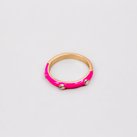 Inel auriu cu ștrasuri și accent color - Roz Neon