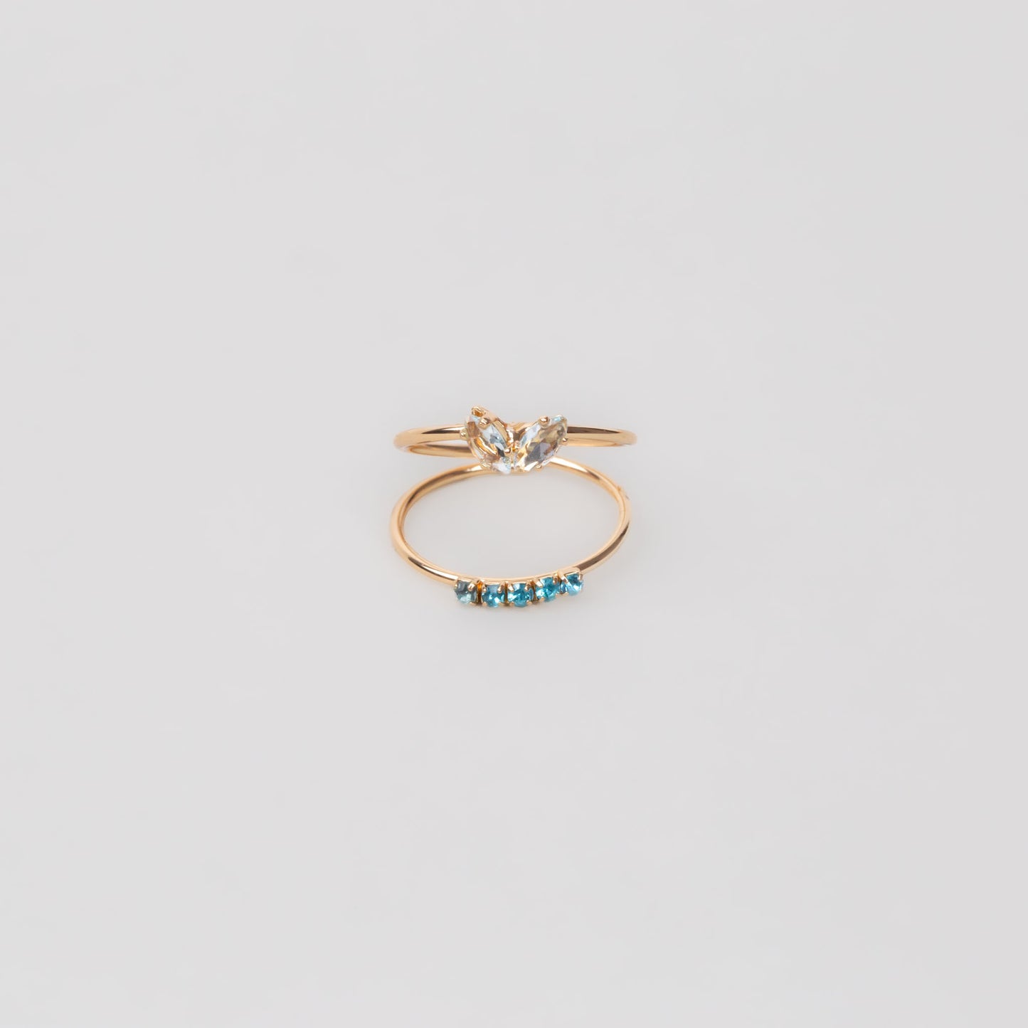 Inel auriu dublu cu pietre și ștrasuri - Albastru