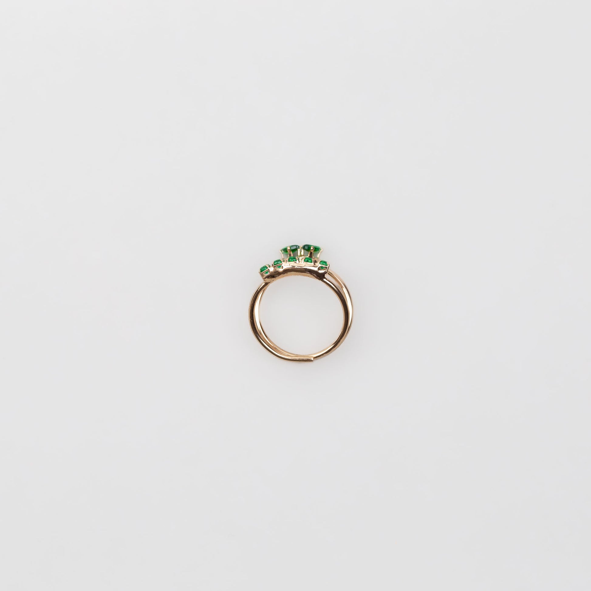 Inel auriu dublu cu pietre și ștrasuri - Verde