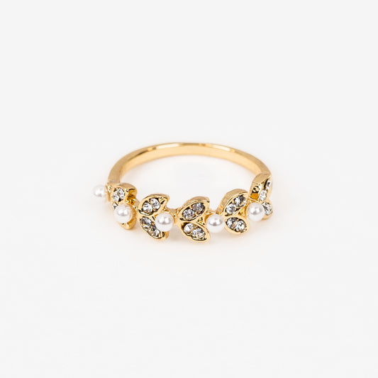 Inel cu perle mici delicate și ștrasuri - Auriu