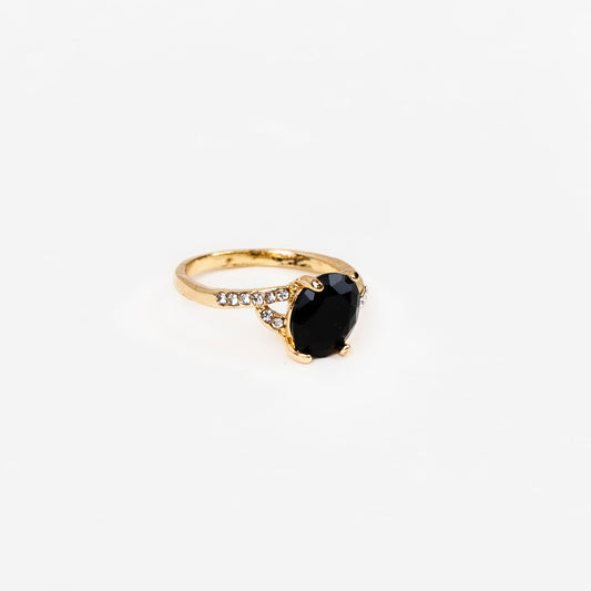 Inel cu piatră ovală și ștrasuri - Negru