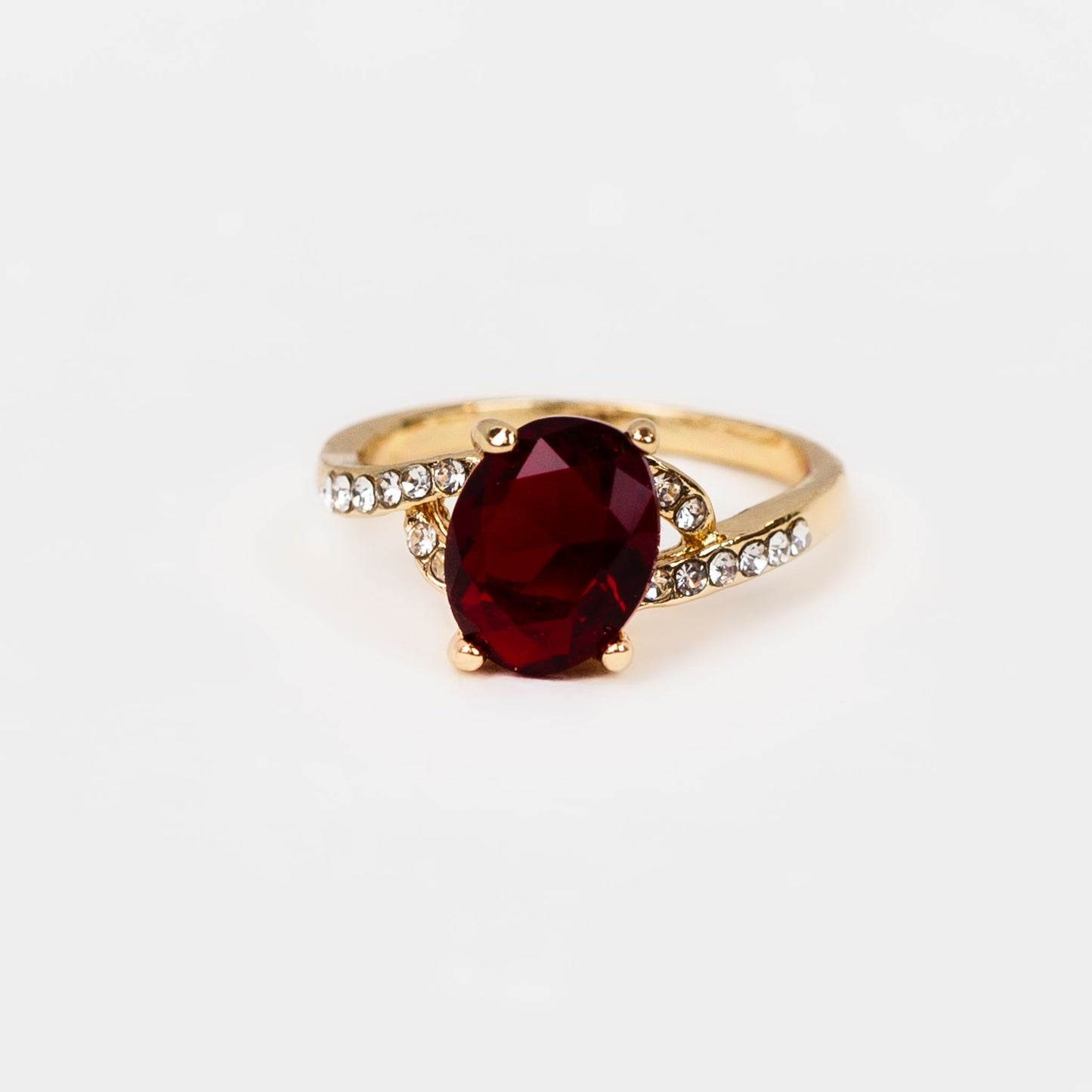 Inel cu piatră ovală și ștrasuri - Rosu