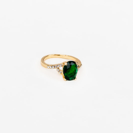 Inel cu piatră ovală și ștrasuri - Verde