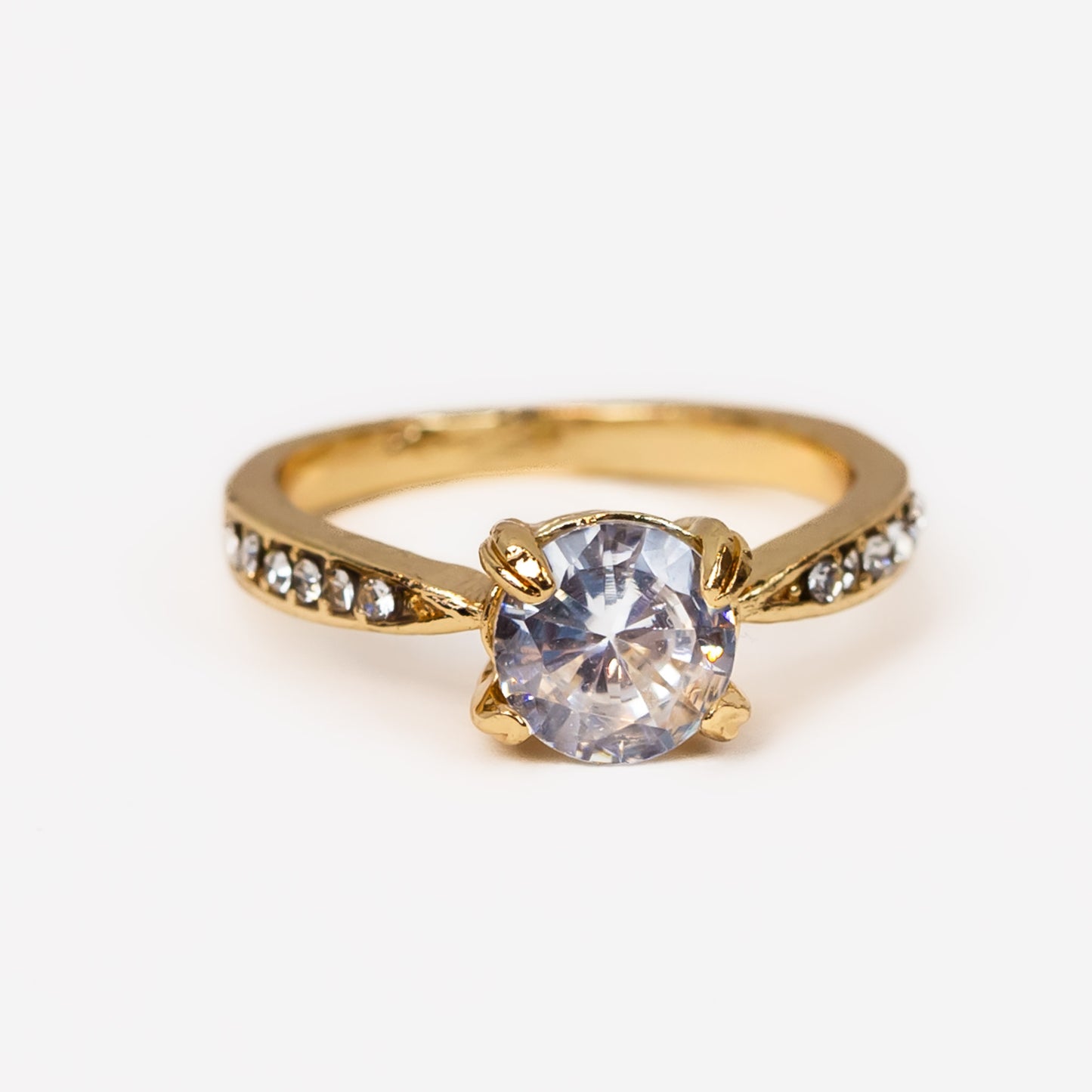 Inel cu piatră rotundă și ștrasuri - Auriu