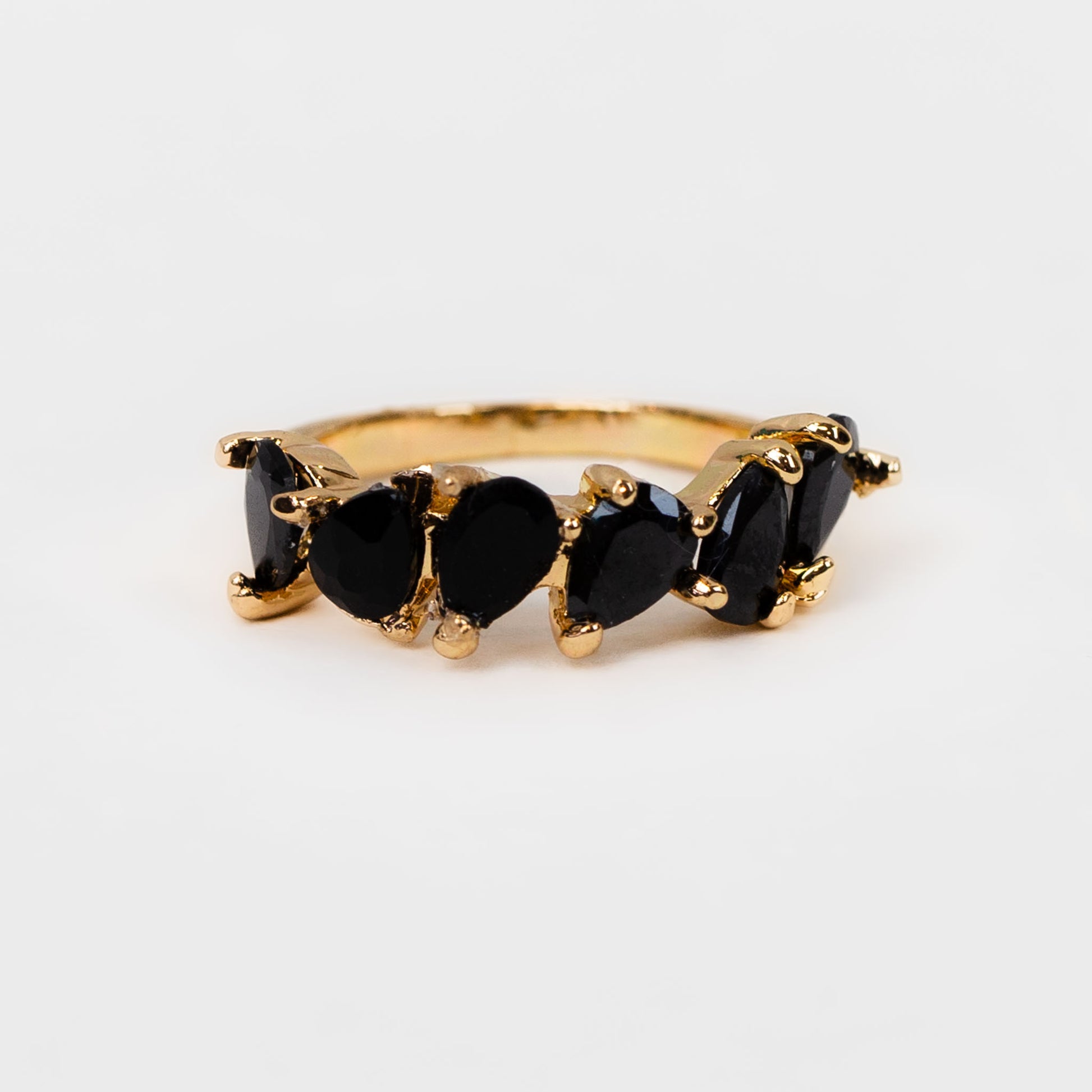 Inel cu pietre în formă de lacrimă - Negru, Auriu