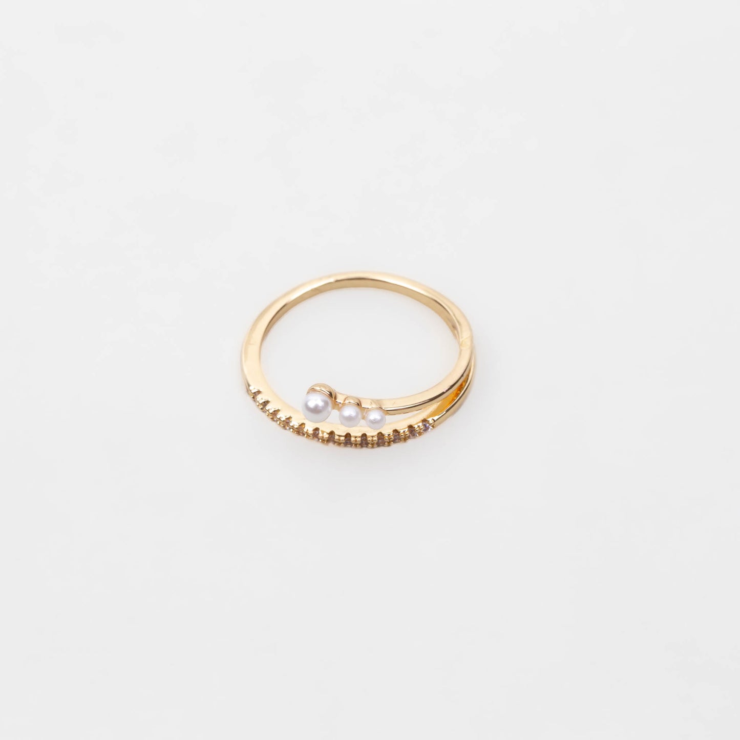 Inel dublu cu biluțe și pietre discrete - Auriu