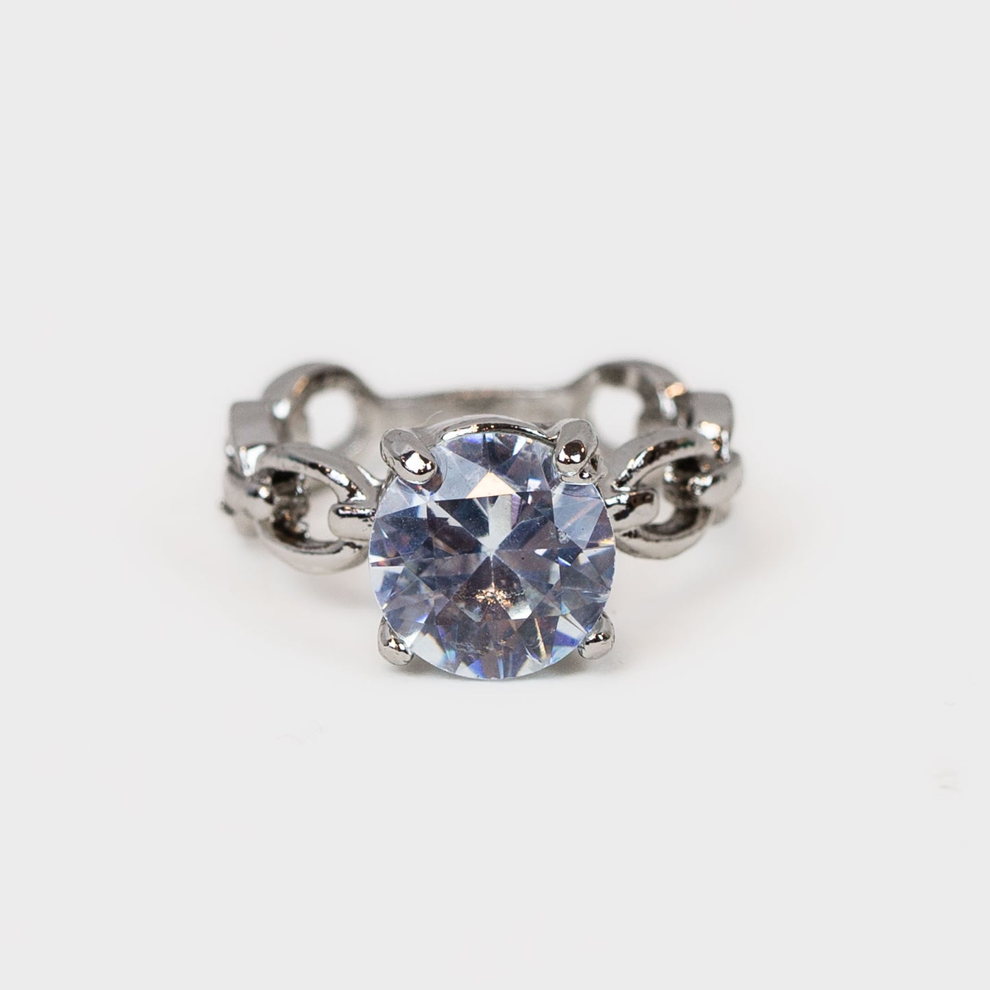 Inel în formă de lanț cu piatră mare - Argintiu