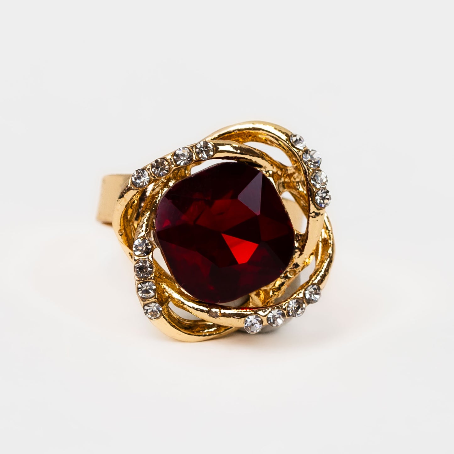 Inel reglabil cu piatră mare roșie și ștrasuri - Galaxy