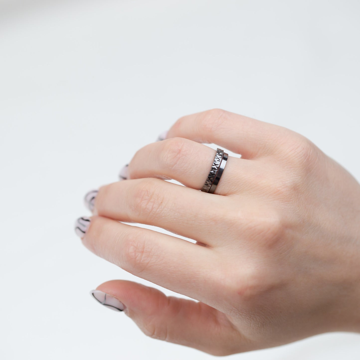 Inele simple în stil minimal cu forme de diamant, set 2 buc - Negru