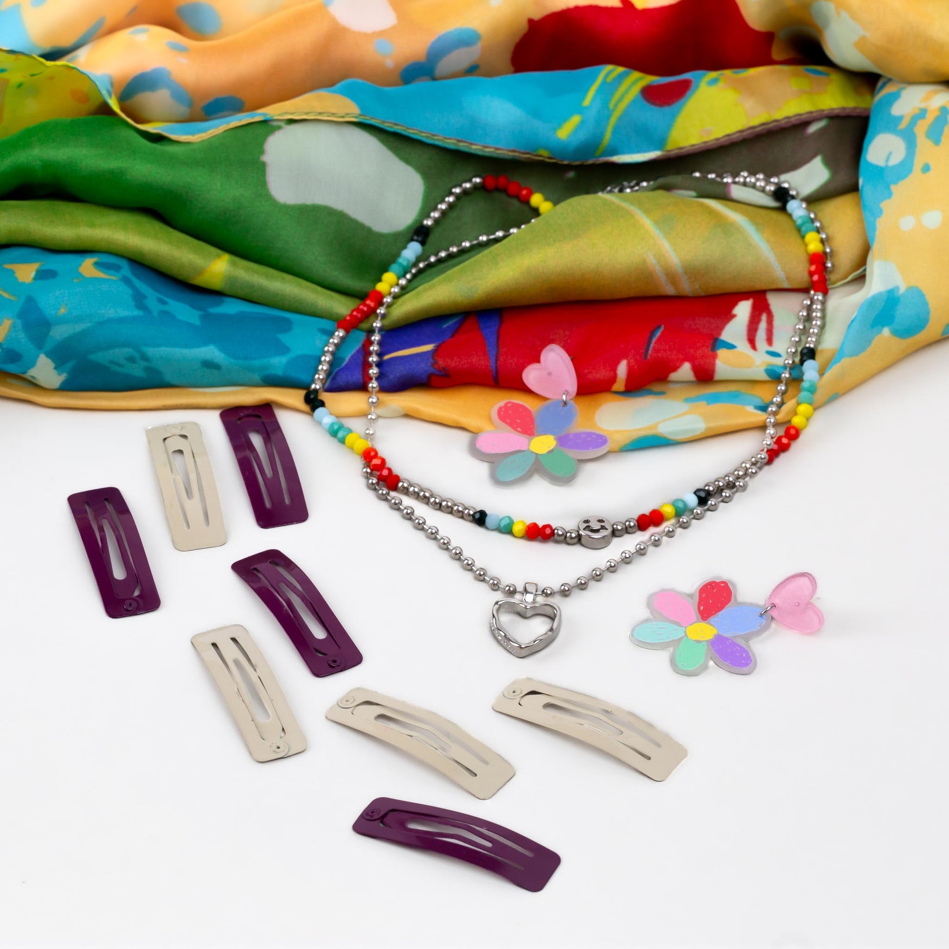 Set cadou cercei, colier, agrafe, eșarfă - Pasiune pentru Culori