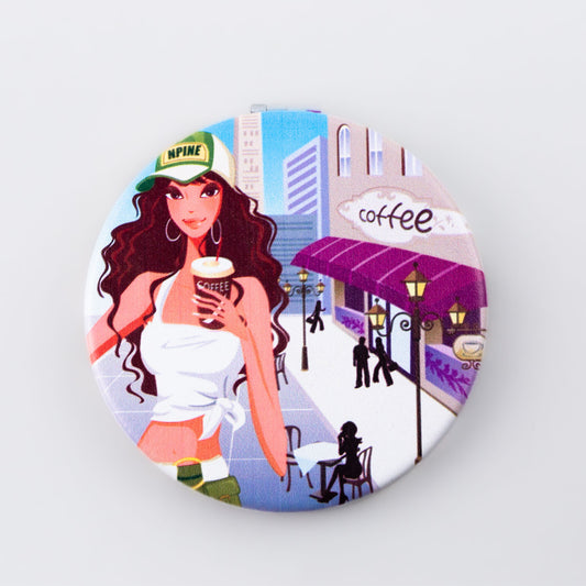 Oglindă de poșetă, formă rotundă cu 2 părți, model city break - Coffee