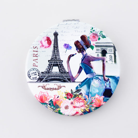 Oglindă de poșetă, formă rotundă cu 2 părți, model young life - Paris