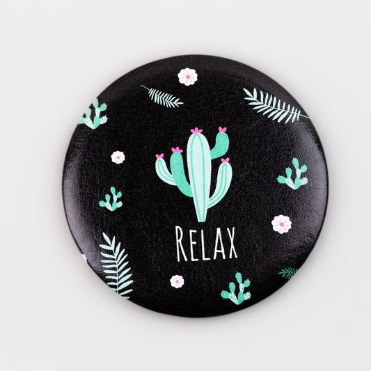 Oglindă de poșetă, formă rotundă cu o parte, model relax - Cactus Flower
