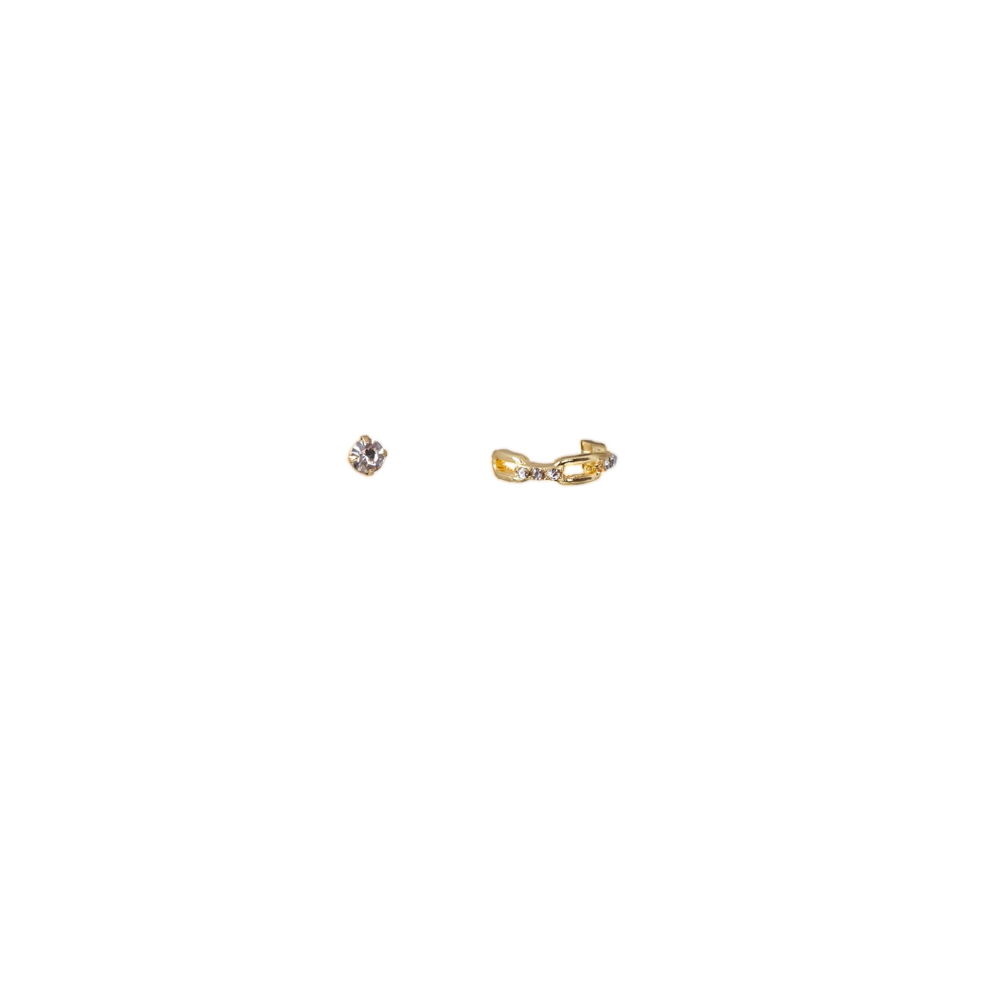 Ornament de ureche cu zale, ștrasuri și cercel cu piatră mică, set 2 buc - Auriu