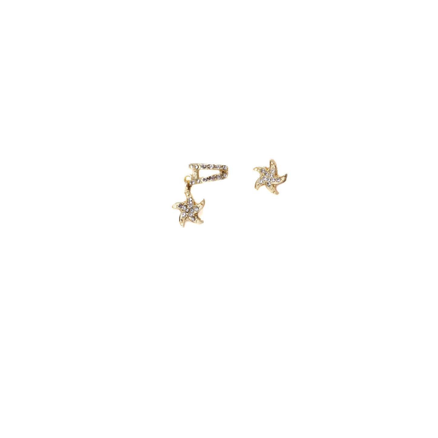 Ornament de ureche și cercel cu pandantiv stea de mare, set 2 buc - Auriu magic