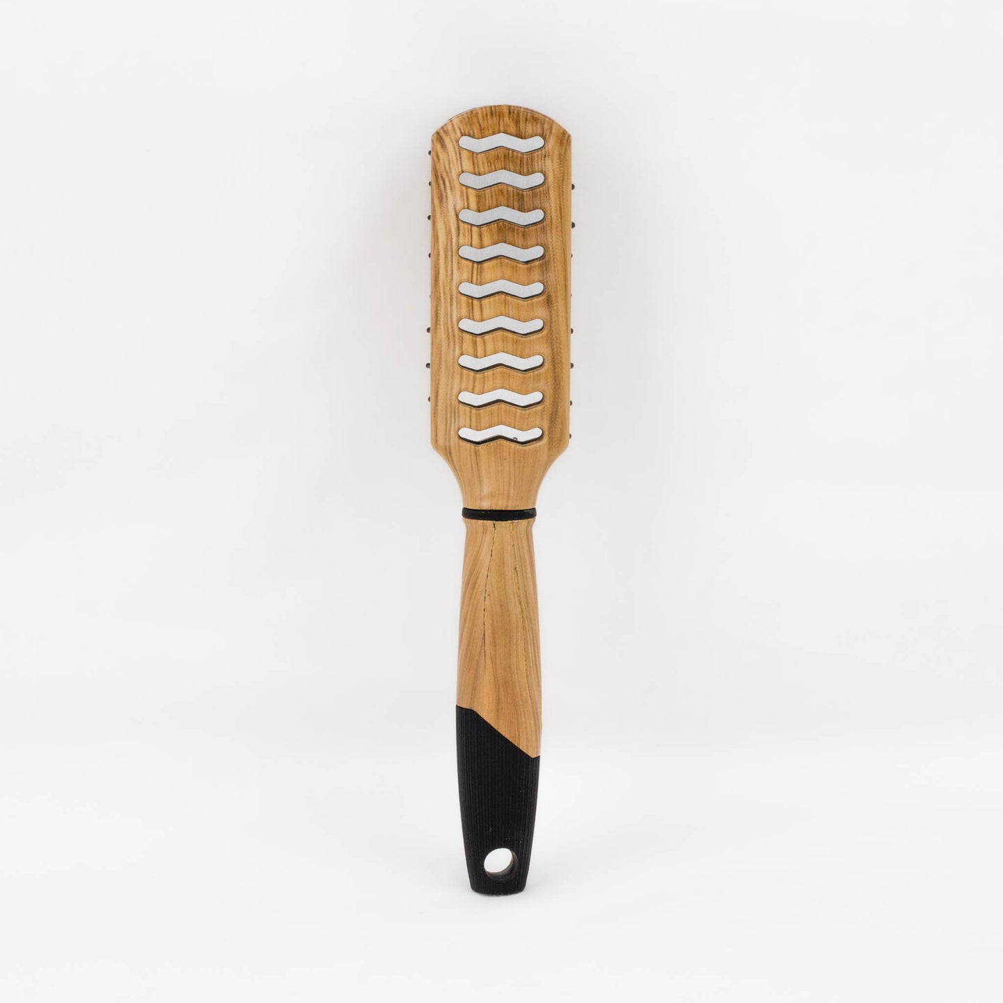 Perie de păr dreptunghiulară din lemn cu perforații cu textură mată - Maro