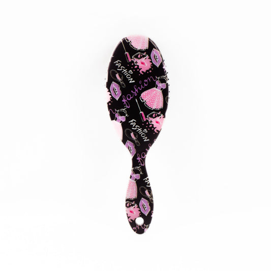 Perie de păr ovală cu imprimeu fashion - Roz, Negru