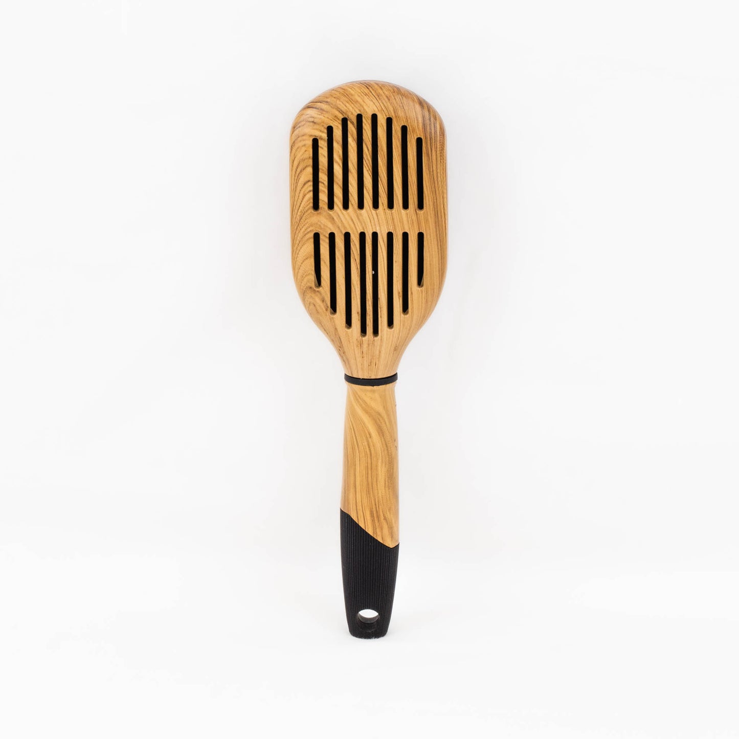 Perie de păr rotunjită din lemn cu perforații și textură mată - Maro